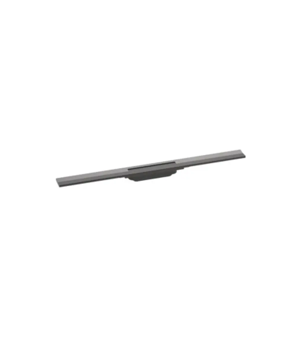 Duschrinne in schwarz mit flacher Bauweise, hergestellt von Hansgrohe. Das Produkt ist in einer minimalistischen Form und für die Nutzung in Duschbereichen konzipiert.